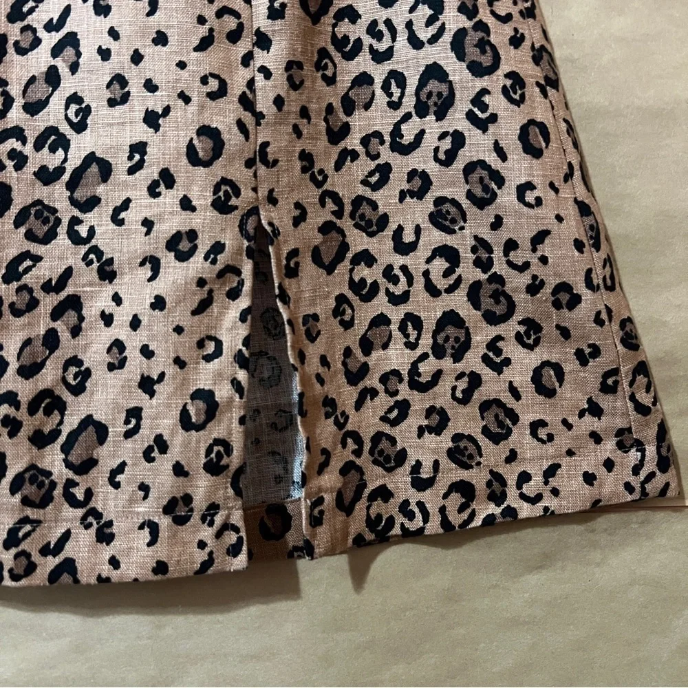 Reformation | Cady Linen Leopard Print Mini Skirt A-Line Leg Slit Cheetah Size 4